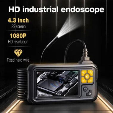 Endoscope Inspection Camera Snake Borescope Tools 8 LED Lights HD 1080P 4.3Inch IPS Screen USB Type-C Waterproof 2000mAh Power Dual Lens Plug and Play