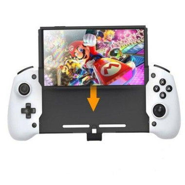 Ergonomic Nintendo Switch OLED Controller Grip For Handheld Mode With 6-Axis Gyro Back Button Mapping Vibration PD Fast Charge (White).