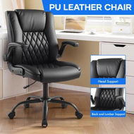 Detailed information about the product Ergonomic Office Chair Comfortable Executive Computer Desk Swivel Recliner Armchair Game Home Work Study Reclining Adjustable Armrest PU Leather Black