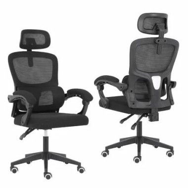 Ergonomic Reclining Office Chair - Lumbar Support, Adjustable Headrest VELTRA - BLACK