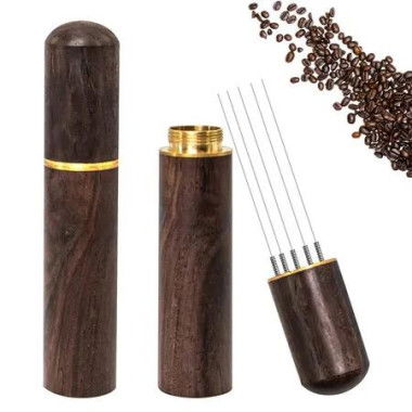 Espresso Coffee Stirrer, Espresso Distribution Tool Coffee Stirring Tool, Professional Barista Hand Needle Type Distribution Tool 6 Needles, Walnut Dark