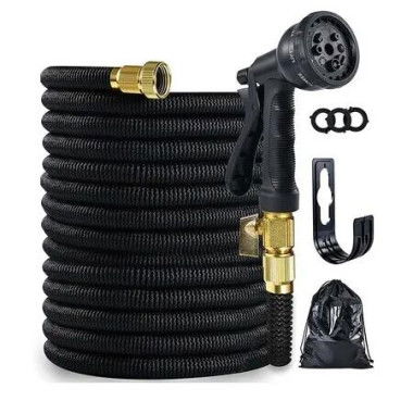 Expandable 100ft Garden Hose with Multi-Function Nozzle, Leak-Proof Nano Rubber Latex Construction, and Durable Brass Connectors