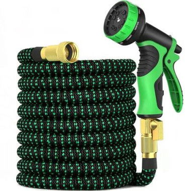 Expandable Garden Hose 100ft with 10 Function Nozzle Sprayer,Lightweight Flexible Water Hose with Durable Collapsible Latex Core Solid Brass Fittings,15M Retractable Stretch Hose (30M Green)