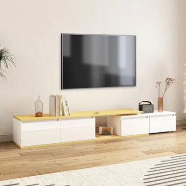 Extendable TV Stand Unit Storage Cabinet Entertainment Television Console Table Media Centre Bench 4 Drawers 180 to 270cm