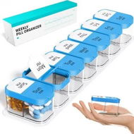 Detailed information about the product Extra Large Weekly Pill Organizer XL Pill Box with 7 Detachable AM PM Compartments Portable Medicine Dispenser for Home and Travel(Blue)