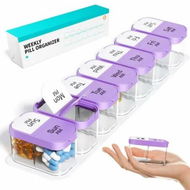 Detailed information about the product Extra Large Weekly Pill Organizer XL Pill Box with 7 Detachable AM PM Compartments Portable Medicine Dispenser for Home and Travel(Purple)