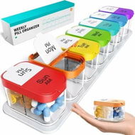 Detailed information about the product Extra Large Weekly Pill Organizer XL Pill Box with 7 Detachable AM PM Compartments Portable Medicine Dispenser for Home and Travel(Rainbow)