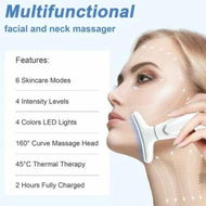 Detailed information about the product Face Neck Facial and Neck Red Light Massager with 4 Color LED, Vibration, and Thermal Functions for Skin Care