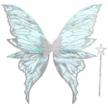 Fairy Wings for Women 80x75cm Fairy Costume Set Large Butterfly Wings for Halloween Party,Silver Blue