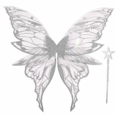 Fairy Wings for Women 80x75cm Fairy Costume Set Large Butterfly Wings for Halloween Party,Silver