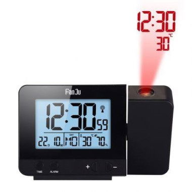 FanJu FJ3531 Digital Projection Alarm Clock Temperature And Time Sync With LCD Backlit Screen