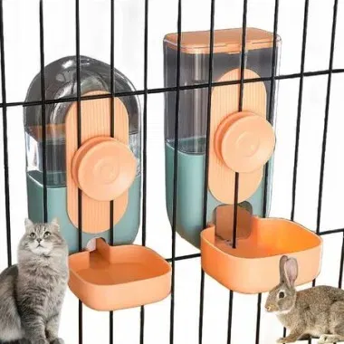 Feeder and Water Dispenser Hanging Automatic Food Water Dispenser Auto Pet Feeder and Waterer Set for Puppy Kitten Rabbit Chinchilla(Bule&Orange)