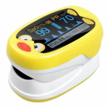 Fingertip OLED Kids Pulse Oximeter Pediatric SpO2 Blood Oxygen Saturation Monitor Col. Yellow Bird.