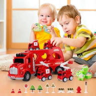 Detailed information about the product Fire Carrier Truck Toy for Kids,5 in 1 Fire Carrier Toy Spray Vehicle Transporter with 4 Cars Sound and Lights Toy Vehicles Gift