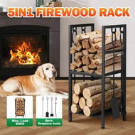 Detailed information about the product Fire Place Tool Kit 5in1 Firewood Storage Rack Firepit Wood Holder Campfire Metal Stove Log Carrier Stand