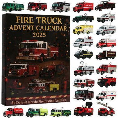 Fire Truck Advent Calendar 2025 with 2D Acrylic Pendant Hanging Ornaments, 24 Days Countdown Advent Calendars Christmas Gift