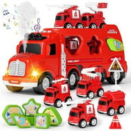 Detailed information about the product Fire Truck Toy Cars with Spray Sound Light,5 in 1 Fire Carrier Toy Trucks 4 Small Rescue Cars Christmas Gifts for Ages 3+ Boys Girls