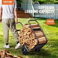 Detailed information about the product Firewood Log Cart, 113 kg Load Capacity, Outdoor and Indoor Wood Rack Storage Mover with Pneumatic Rubber Wheels, Heavy Duty Steel Dolly Hauler, Firewood Carrier for Fireplace, Fire Pit, Black