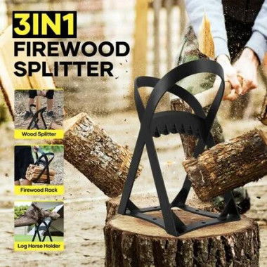 Firewood Splitter 3-in-1 Manual Log Horse Wood Splitting Cutter Holder Rack Oven Fireplace BBQ Camping Tool Outdoor Steel