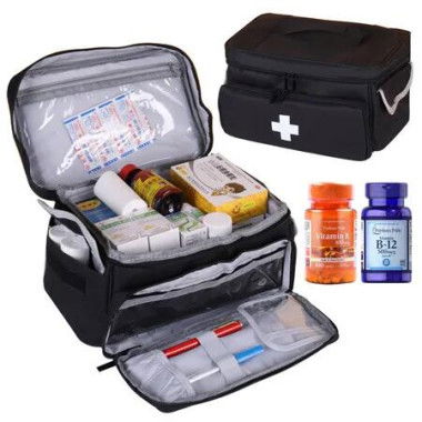 First Aid Bag,Medicine Bag Portable Family First Aid Box for Travel,Home,Office,Car,Outdoor,Camping,Hiking Color Black