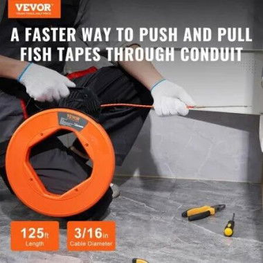 Fish Tape 38.1 m Length 4.5 mm PET Wire Puller with Optimized Housing and Handle Easy-to-Use Cable Puller Tool Flexible Wire Fishing Tools