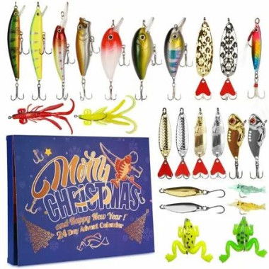 Fishing Advent Calendar 24 Days Christmas Countdown Fishing Lures Tackle Set Xmas Surprise Gift for Fisher,Father