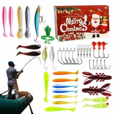 Fishing Advent Calendar,24 Days Of Surprise With Fishing Lures Set For Fisherman Teen Boys Dad Christmas Countdown Gift Color Red