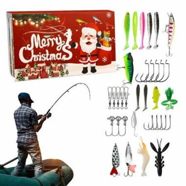 Fishing Advent Calendar,24 Days Of Surprise With Fishing Lures Set For Fisherman Teen Boys Dad Christmas Countdown Gift Color Red