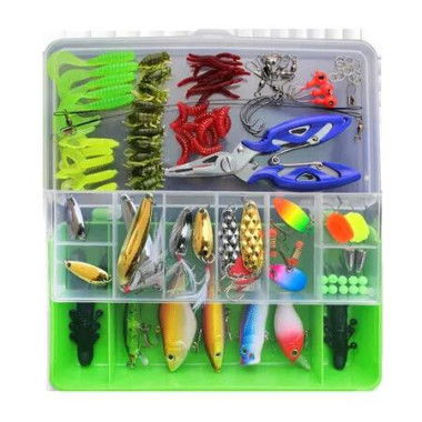 Fishing Lures Kit, 101Pcs Spoon Lures, Soft Plastic Worms, Frog Lures, Bait Tackle Kit for Bass, Trout, Salmon for Freshwater and Saltwater, Green Box