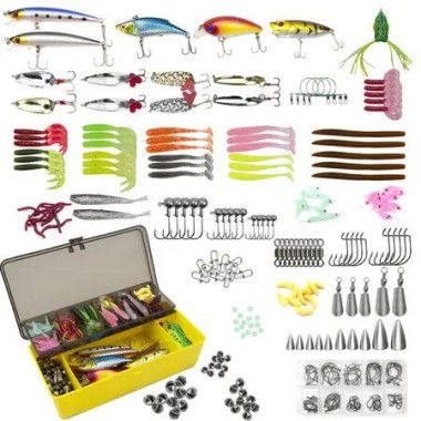 Fishing Lures Tackle Set 303Pc Crankbait Spinnerbait Worm Jig Soft Hard Lures Salt water Topwater Gear Box Bass Trout Christmas Fatherâ€˜s Day Gift