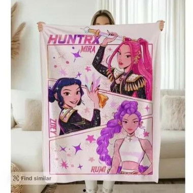 Flannel Blanket 100x130cm K-POP Demon Hunter Girls Print Warm Modern Nap Blanket Christmas Birthday Gift