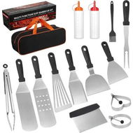 Detailed information about the product Flat Top Griddle Accessories Kit,15 Pcs Stainless Steel Barbecue Tool Set with Egg Ring Squeeze Bottles Sauce Brush for Teppanyaki Hibachi