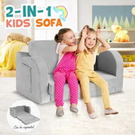 Detailed information about the product Flip Out Kids Sofa 2 In 1 Convertible Couch Lounge Chair Comfy Seater Armchair Backrest Bed Soft Fabric Toddler Playroom