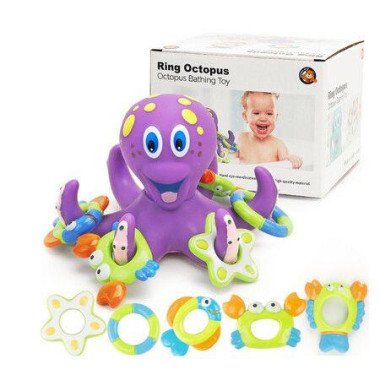 Floating Purple Octopus CRAB with 5 Hoopla Rings Interactive Bath Toy