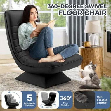 Floor Sofa Bed Chair Couch Recliner Lounge Foldable 360 Degree Swivel Rotating Lazy Lounger Comfortable Adjustable Chaise Ground Cat Scratch Leather