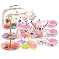 Detailed information about the product Flower Theme Tea Party Set Princess Tea Time Toys with Dessert and Carrying Case Pretend Play for Kids Gift