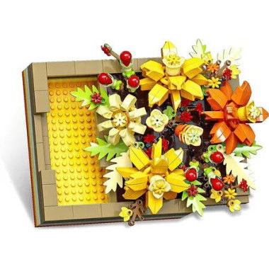 Flowers Building Set,536 PCS Orange Fantasy Plants Flowers,Botanical Collection Wall Art Home Office Decor, Ideas Gift Building Toy for Boys Girls