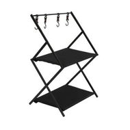 Detailed information about the product Foldable Camping Storage Shelves 2 Layer with Hooks Black