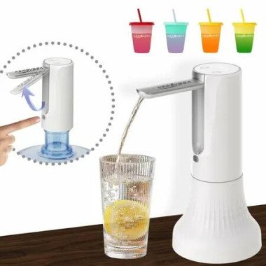 Foldable Desktop Water Dispenser Automatic Drinking Water Pump for 5 Gallon Bottle, Water Jug Dispenser for Home, Office, Camping (White)