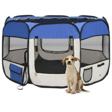 Foldable Dog Playpen With Carrying Bag Blue 110x110x58 Cm