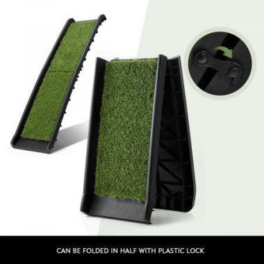 Foldable Lightweight Pet Car Ramp Dog Step With Soft Grass Surface Max Load 68kg.