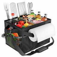 Detailed information about the product Foldable Picnic Bag BBQ Caddy with Paper Towel Holder for Outdoor Camping, Barbecue Accessories Storage Organizer for Utensil Grilling Tool