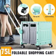 Detailed information about the product Foldable Shopping Cart Trolley Basket With Wheels Utility Grocery Market Rolling Crate Personal Storage Seat Portable Camping Travel 75L