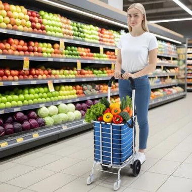 Foldable Shopping Trolley Cart Grocery Bag Storage Basket Waterproof Aluminium Wheeled Utility Granny Market Luggage Dolly Collapsible Folding Portable