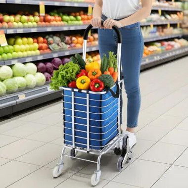 Foldable Shopping Trolley Cart Stair Climbing Wheeled Grocery Bag Storage Basket Waterproof Aluminium Utility Granny Market Camp Dolly Folding Portable