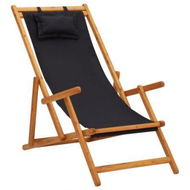 Detailed information about the product Folding Beach Chair Solid Eucalyptus Wood And Fabric Black