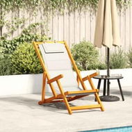 Detailed information about the product Folding Beach Chair with Armrests Light Grey Acacia Wood & Textilene