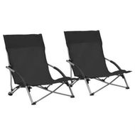 Detailed information about the product Folding Beach Chairs 2 pcs Black Fabric