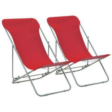 Folding Beach Chairs 2 Pcs Steel And Oxford Fabric Red