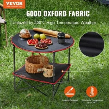 Folding Camping Table, Outdoor Portable Side Tables, Lightweight Fold Up Table, 600D Oxford Fabric & Steel Ultra Compact Work Table with Large Storage & Carry Bag, For Beach Picnic, 28.3'x24'